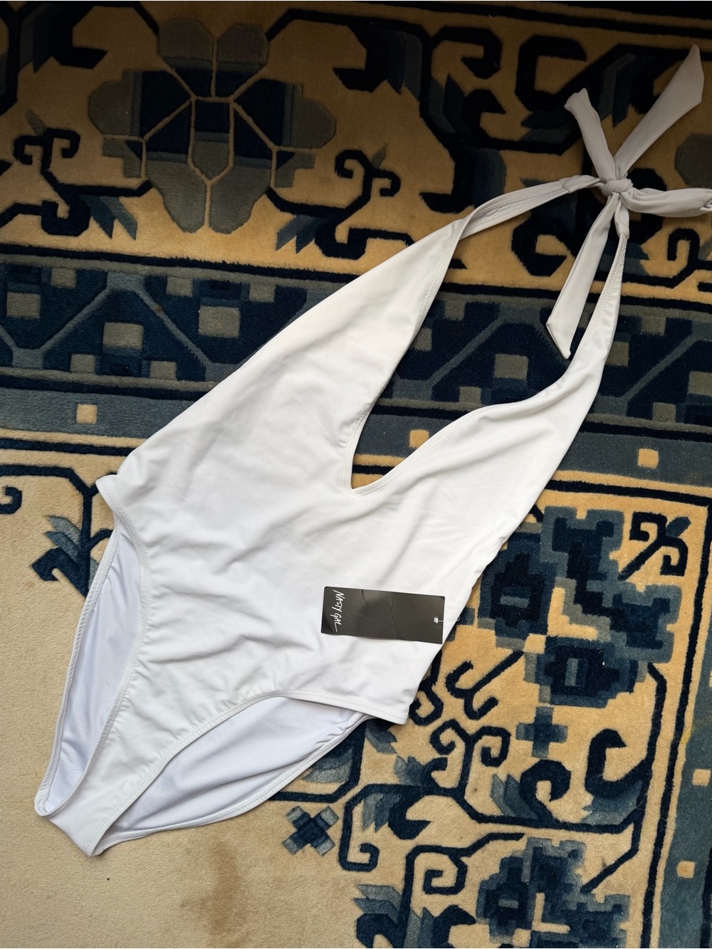 Nasty Gal White Plunge Halter One-Piece Swimsuit